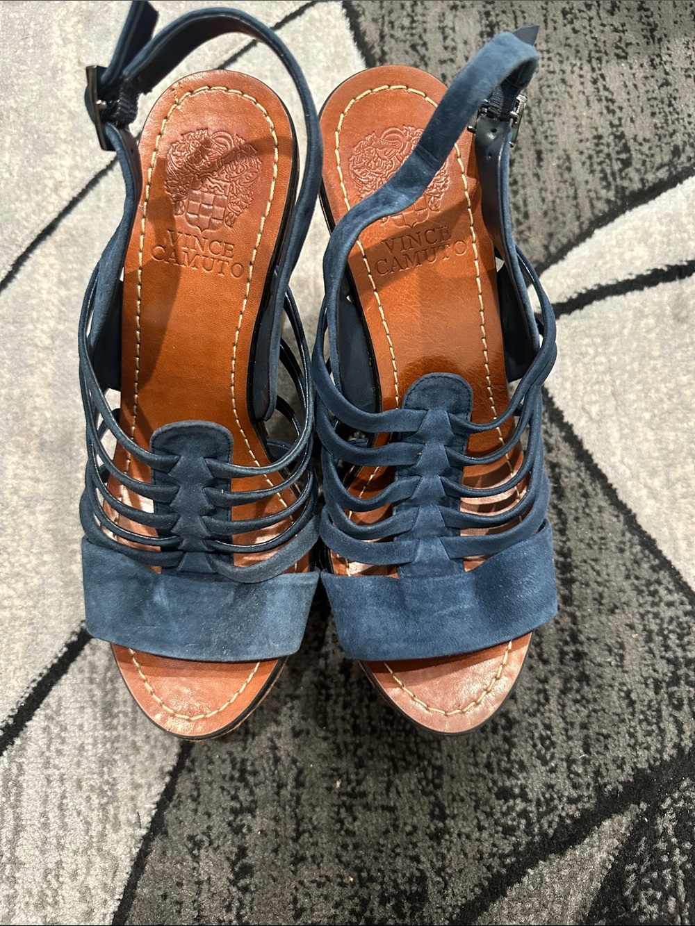 Vince Camuto Navy Suede Multi-Strap Slingback Sandals